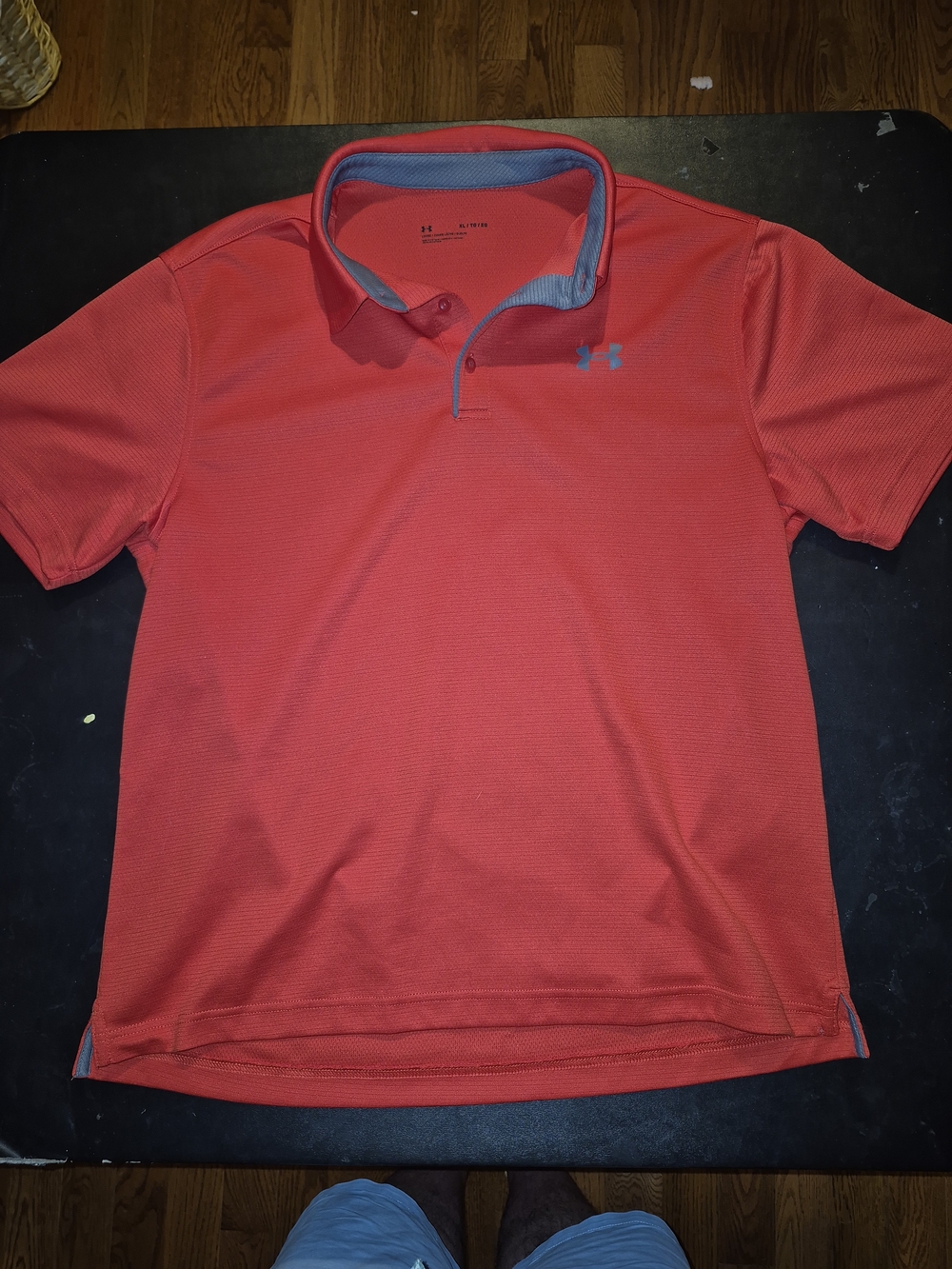 Under Armour Men's Coral Red Performance Polo with Light Blue Logo
